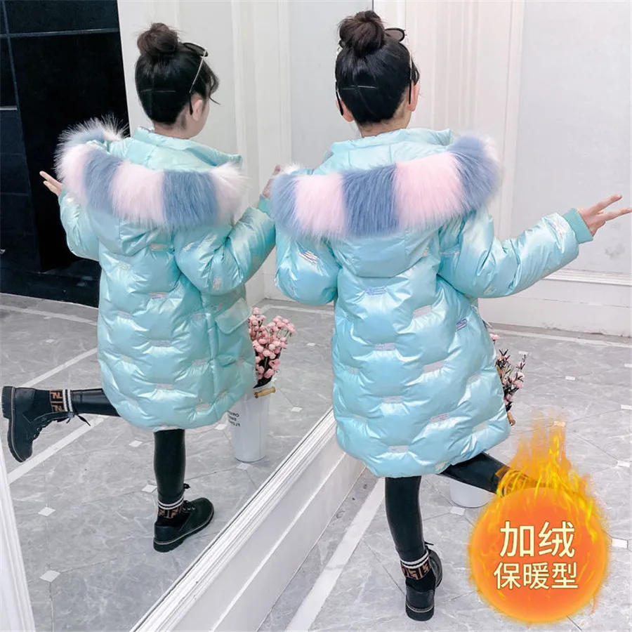 

2021 Russian Children Snowsuits Plus Velvet Warm Hooded Outerwear Coat Kids Teenage Girls Parkas 5 To 14 Winter Jacket for Girls