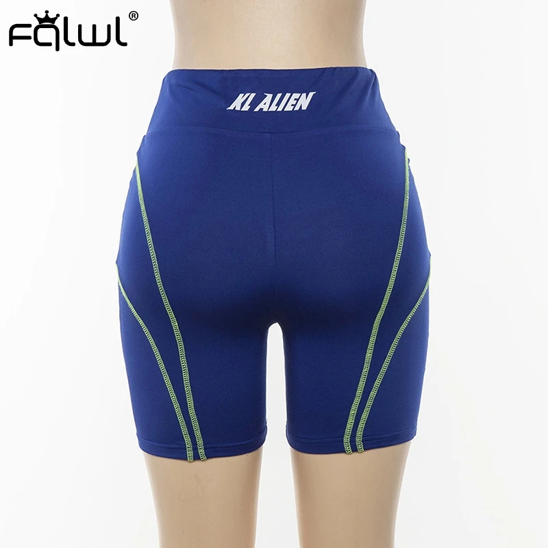 Женские Светоотражающие шорты FQLWL черные повседневные в полоску с буквенным