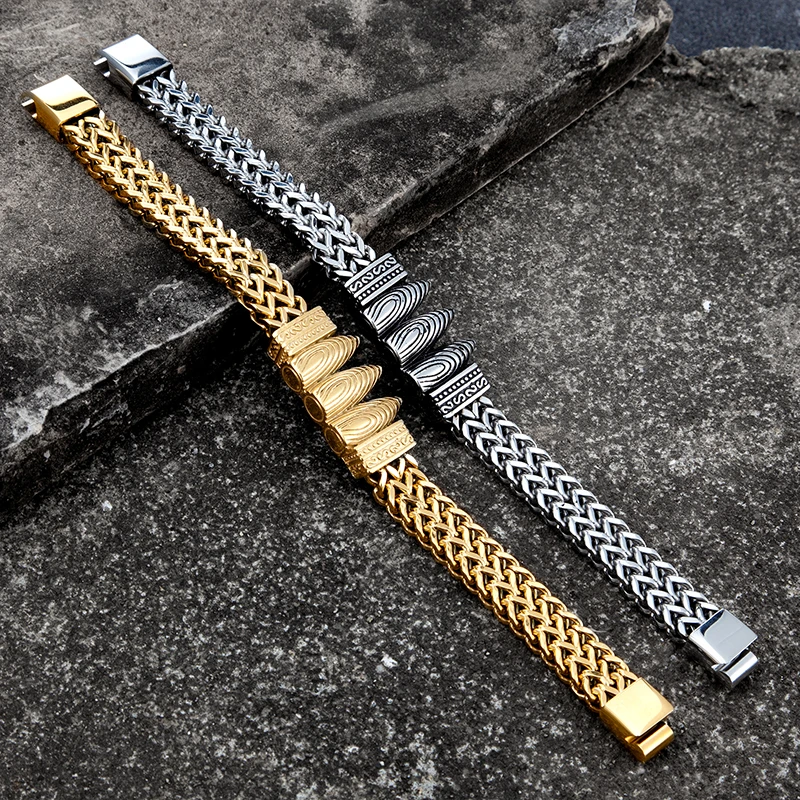 Мужской браслет из нержавеющей стали с гравировкой в виде Рун стиле хип-хоп тремя