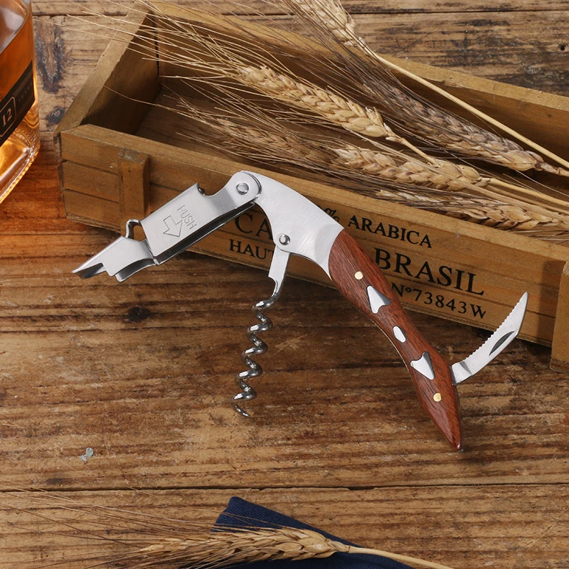 

Wine Opener Wooden Handle Corkscrew Bottle Opener with Wine Stopper and Pourer