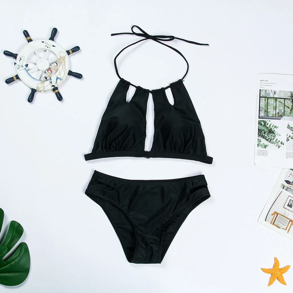 Новинка 2020 женский купальный костюм бикини с вырезом на шее комплект нижнего