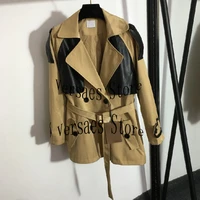 luxury design highend fashion womens double breasted slim fit coat temperament versatile personalized splicing windbreaker coat
