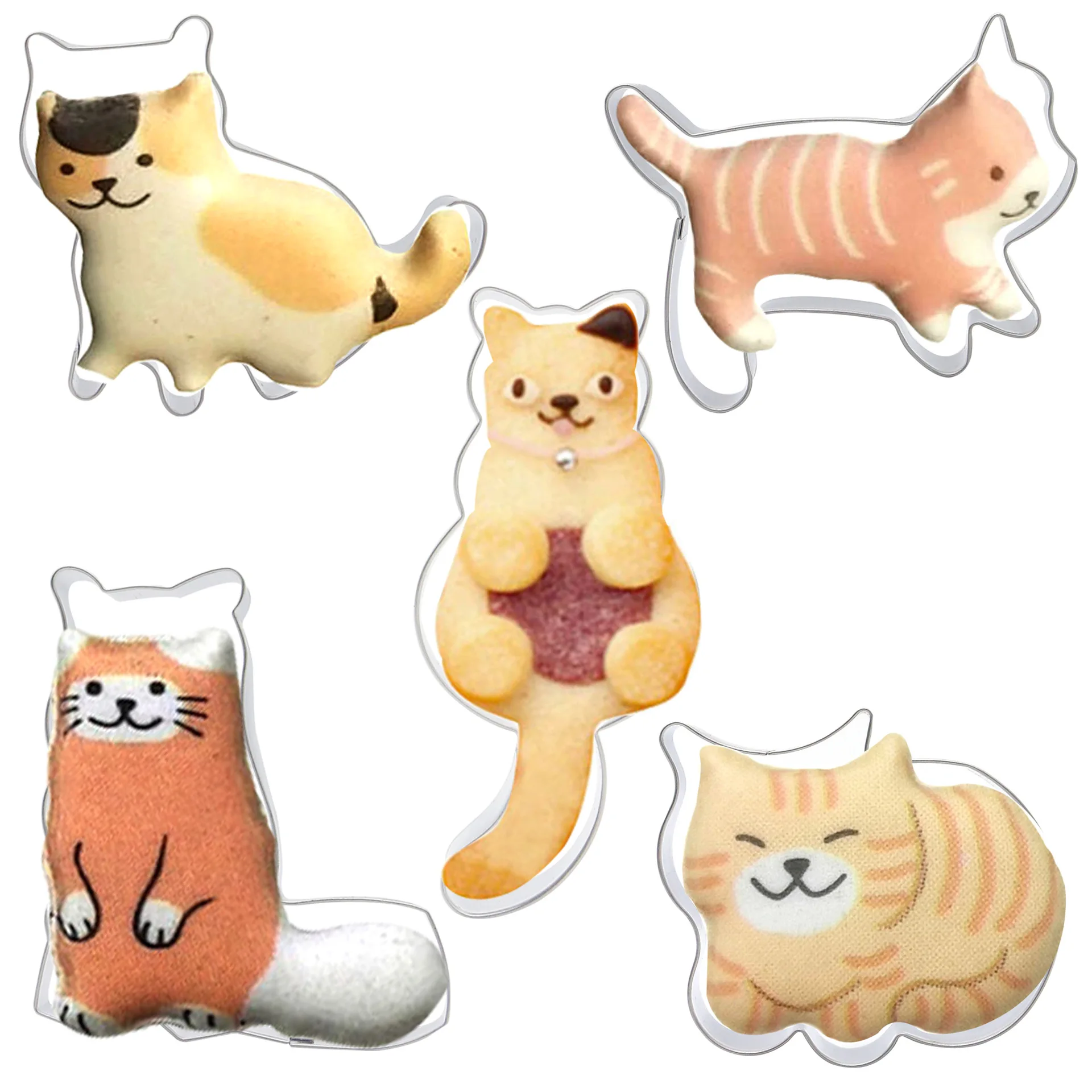 

5pcs Stainless Steel Cookie Cutters Moulds DIY Fondant Pastry Decorating Cute Animal Cat Shape Biscuit Mold Baking Kitchen Tools