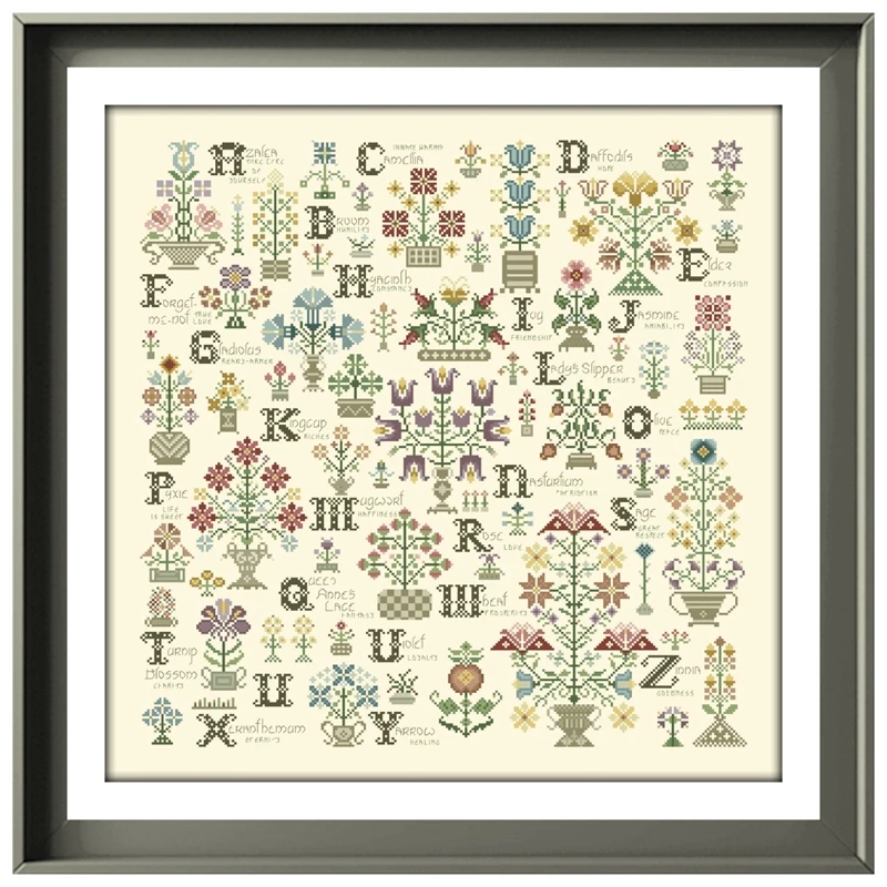 

Language of the Flowers cross stitch kits 18ct 14ct 11ct light yellow fabric cotton DIY embroidery kit home wall decoration