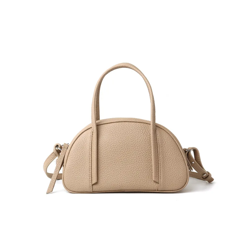 

2021 New 100% Genuine Leather Women's Shoulder Bag Fashion Simple Steamed Bread Bag Top Layer Cowhide Messenger Shopping Handbag