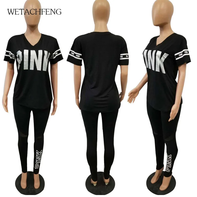 С надписями Pink с принтом спортивный костюм для девочек топ и комплекты длинными