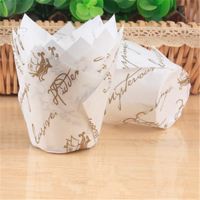 

Tulip Cupcake Paper Cases 50pcs Cupcake Paper Cups Oilproof Muffin Cupcake Paper Cups Paper Form For Cupcakes Bakeware Cake Tool