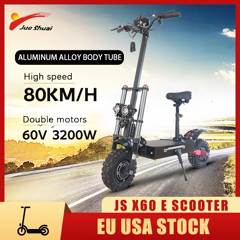 

Electric Scooters Adults Big Wheel Powerful trotinette électrique with Seat 3200w 60v Dual Drive 80KM/H High Speed EU USA Stock