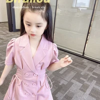 childrens wear 2021 girls summer suit button temperament gentlewomanly korean trend turn down collar dress girls clothes