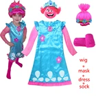 Костюм мака-Тролль для девочек, аниме косплей-Костюмы для детей, нарядное платье на Хэллоуин, Рождество, вечеринку, костюм, маска с париком