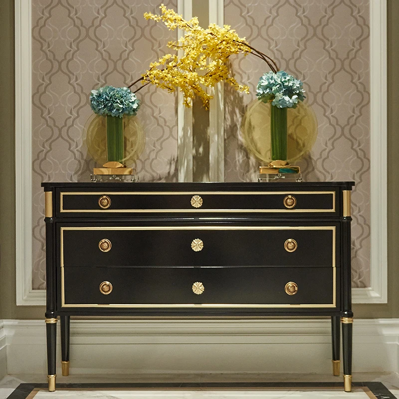 

Light luxury porch cabinet Postmodern simple neoclassical entrance door decorative porch table black solid hallway furniture