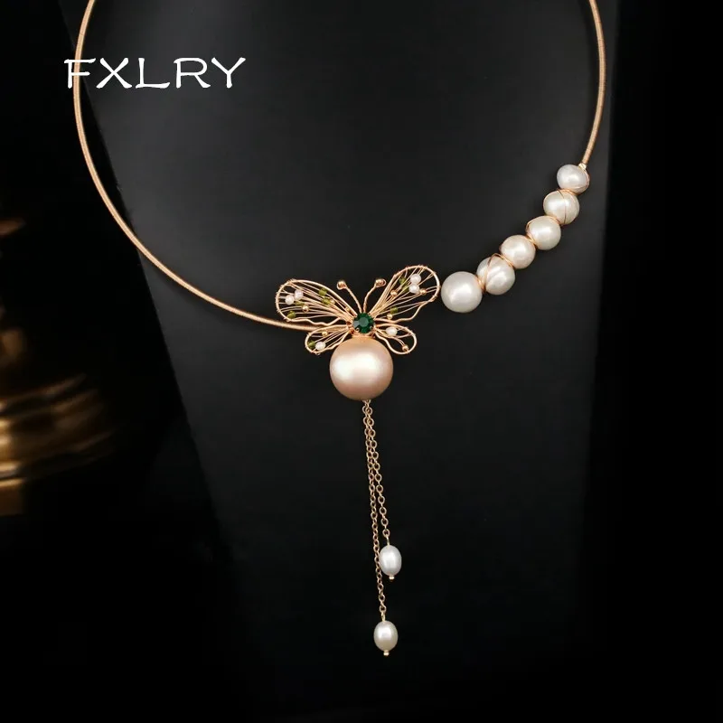

FXLRY Original Handmade Natural Pearl Little Bee Chokers Necklace For Women Bridal Wedding Jewelry