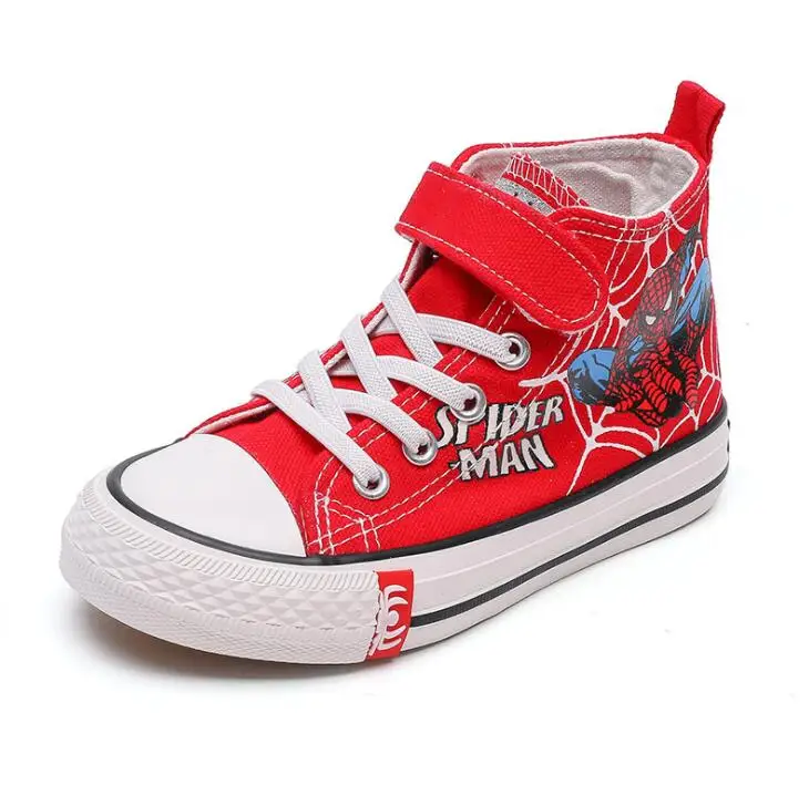 Холщовые кроссовки с высоким верхом и мультяшным человеком-пауком для мальчиков