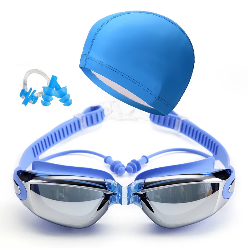 

Swimming Goggles Earplug Cap Kit Waterproof HD Anti-fog Lenses Adjustable for Adults WHShopping