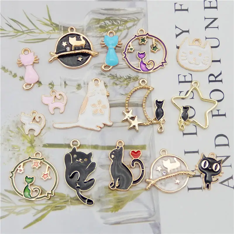 15 шт. эмалевые Подвески в виде кота смешанные стили сплав подвески животных