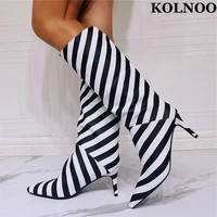 kolnoo new arrival handmade ladies mid calf boots zebra style pointed toe party prom half boots sexy evening club fashion shoes