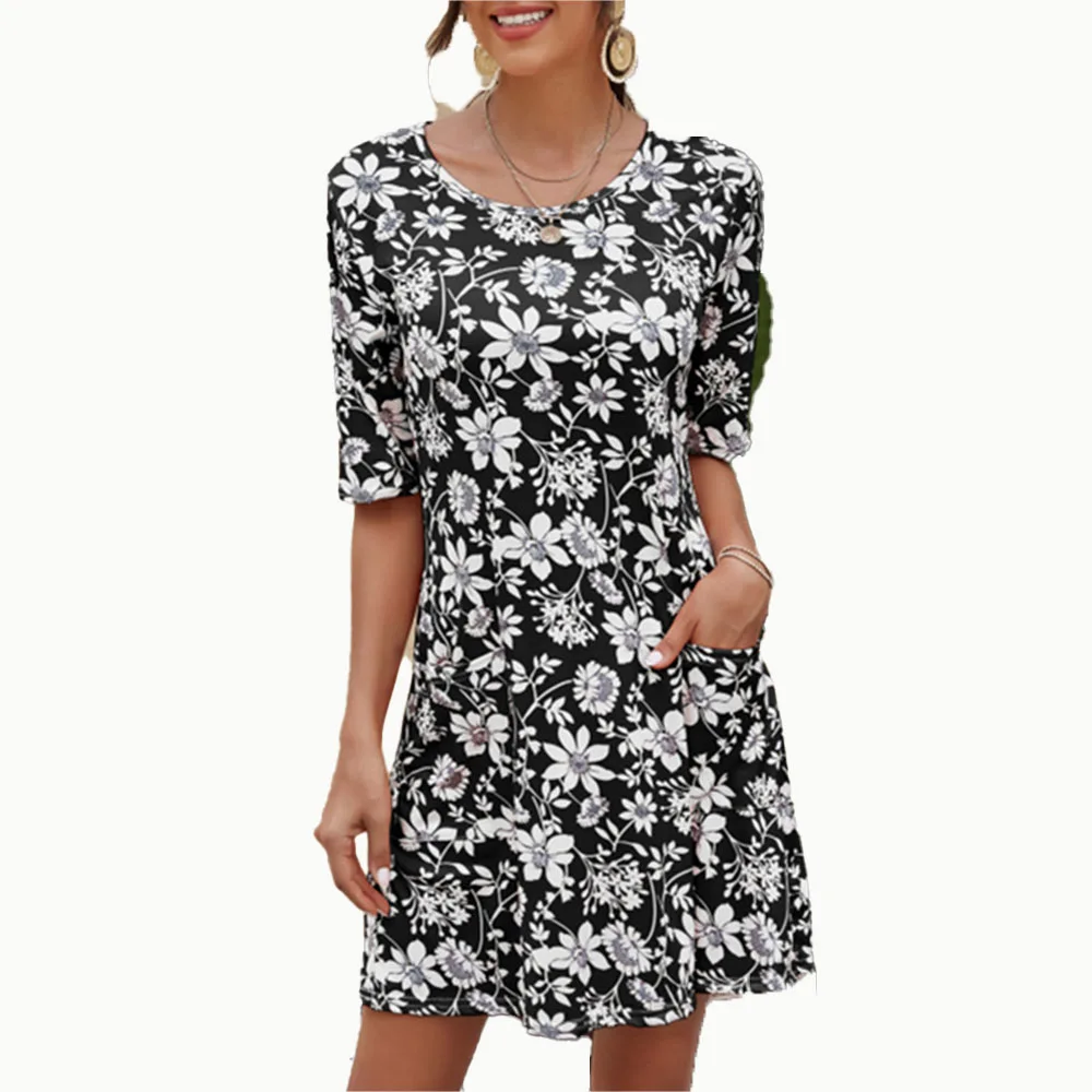 

New Round Neck Printed Large Size Short Sleeve Dress