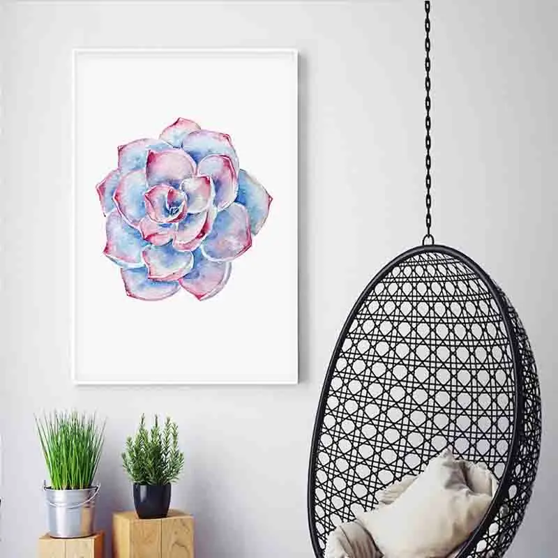 Акварельный зеленый Растительный постер кактус суккулентный холст в рамке и