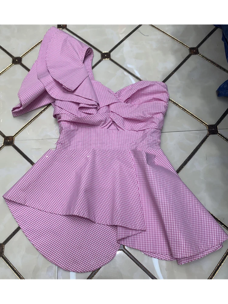 Женская Асимметричная рубашка Zou плиссированная клетчатая в виде листьев лотоса