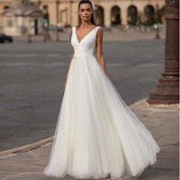 sexy deep v neck a line wedding dress 2021 new simple lace flowers princess bridal wedding gowns robe de marie plus size