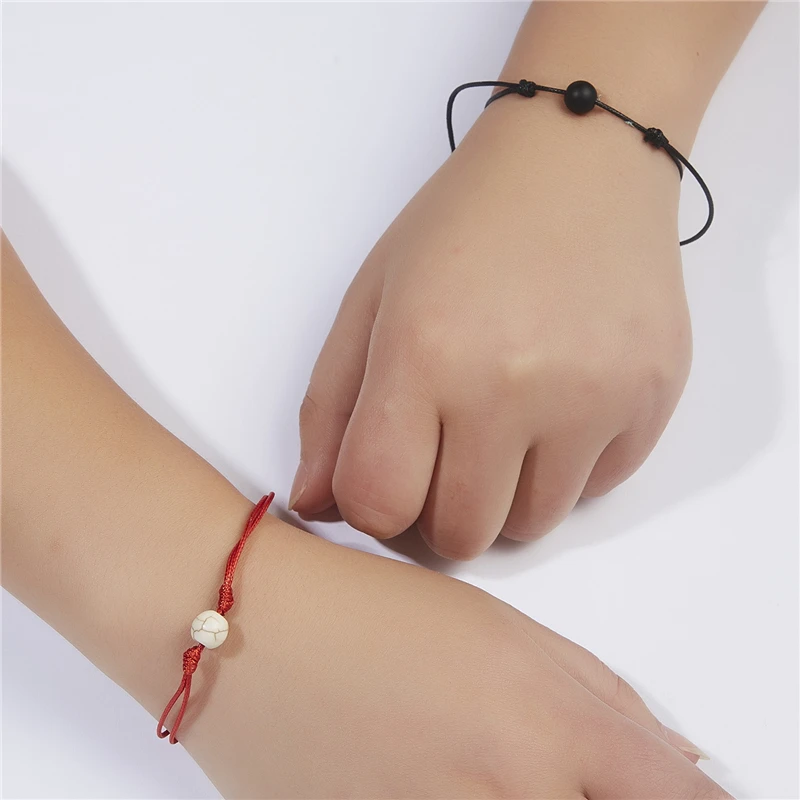

2pc Couple's Black Red Rope Bracelet Sets Women Men's Handmade Wish Card Bead Bracelets Jewelry Alloy Gift For Best Friends
