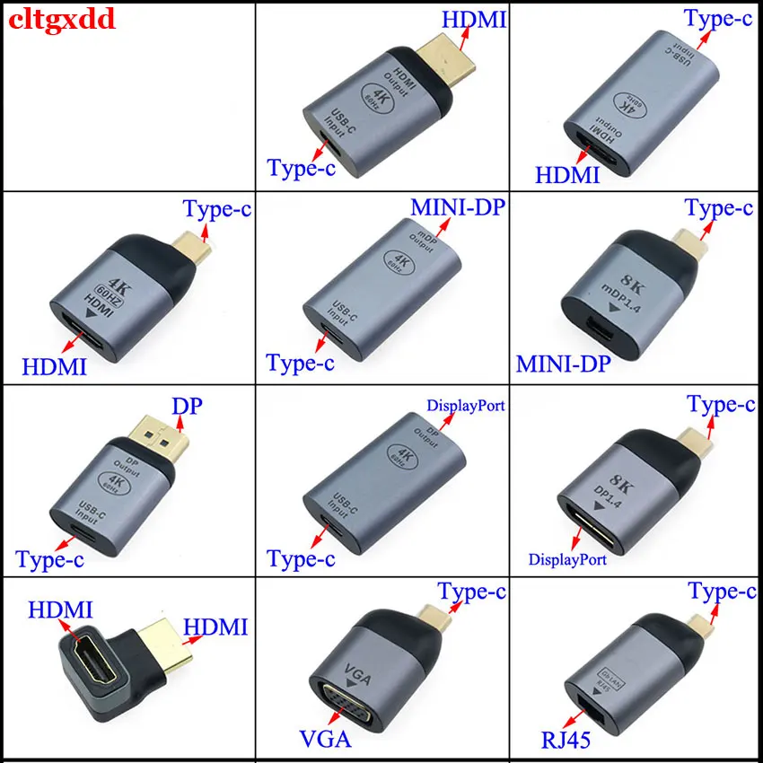1PCS Type-C to HDMI/VGA/DP/RJ45/mini DP HD video converter 4K 60Hz suitable for MacBook, Huawei iPad compatible USB-C adapter