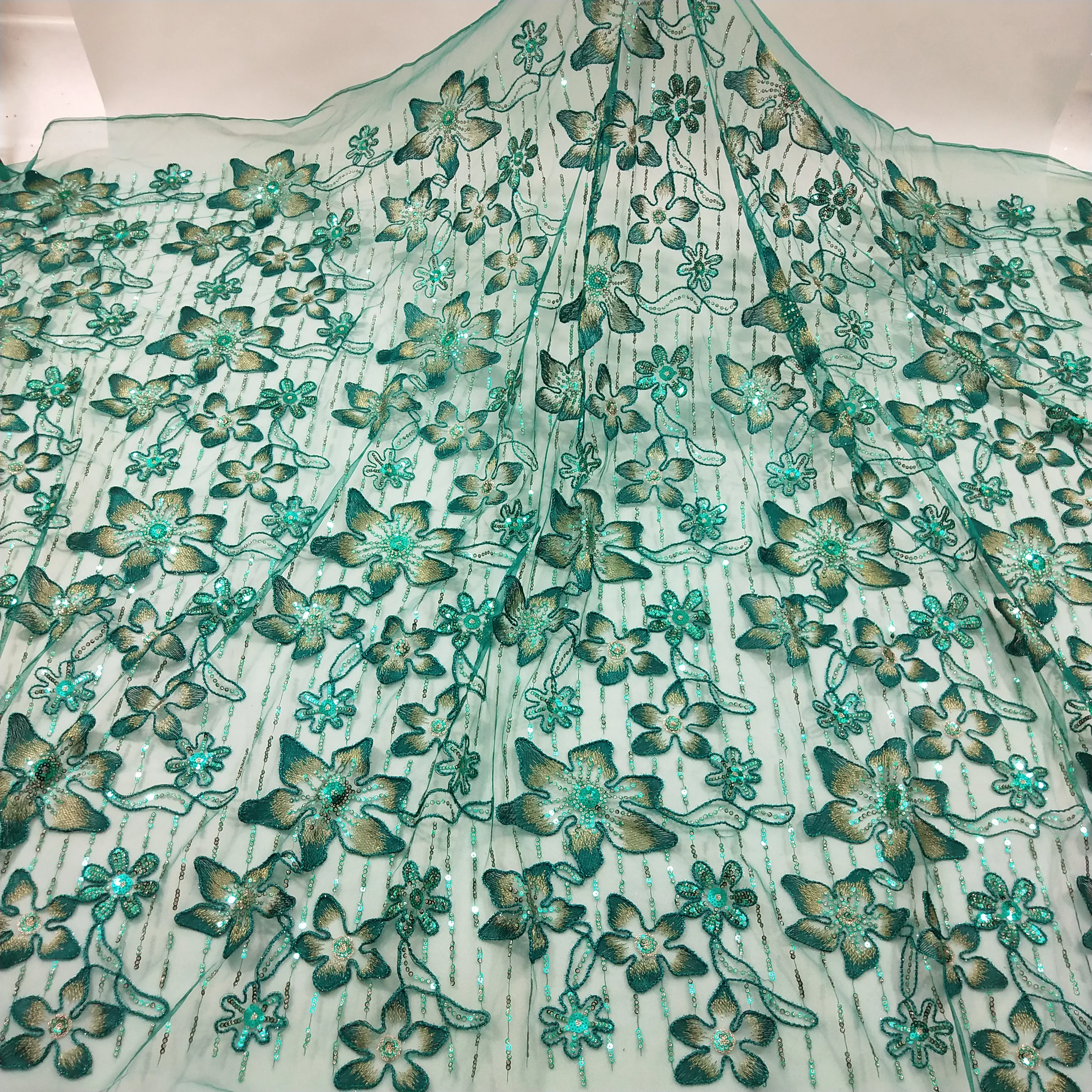 Блестящий шнур кружевная ткань зеленые блестки звездный узор блестящие платья
