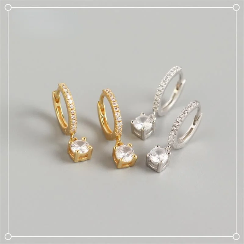 

2021 Luxury Geometry Crystals Hoop Earrings for Women Sterling Silver Drop Earrings Jewelry Casual Pendientes Plata Gift