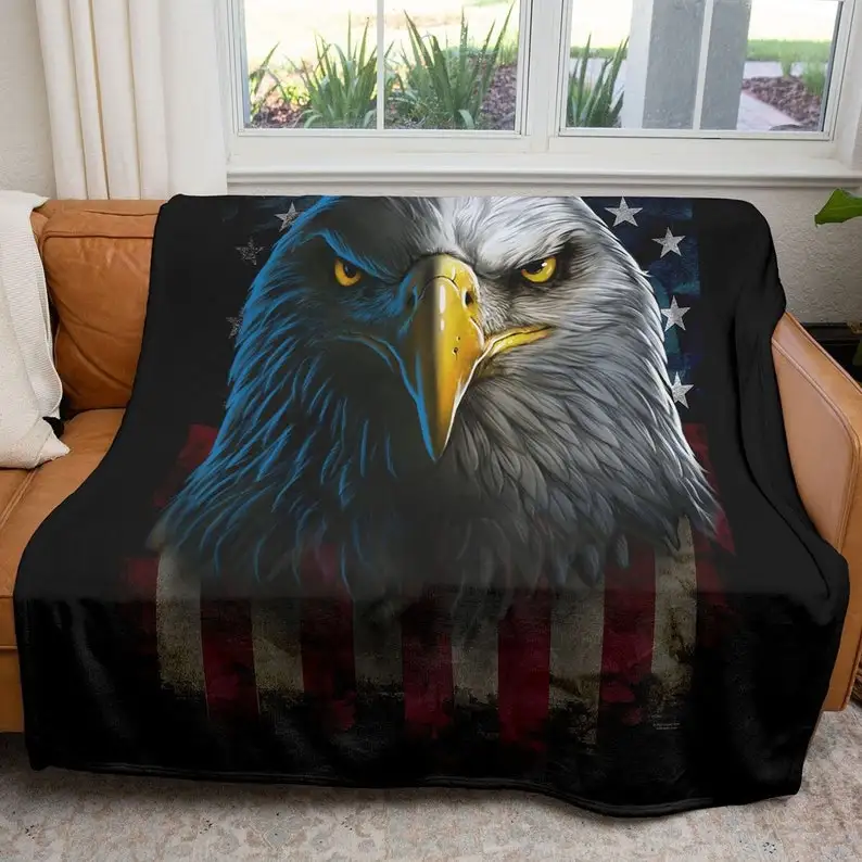

American Pride Blanket, Eagle Stare 50" x 60" Decorative Throw, Patriotic, Fleece, Wall Hanging, Home Decor,