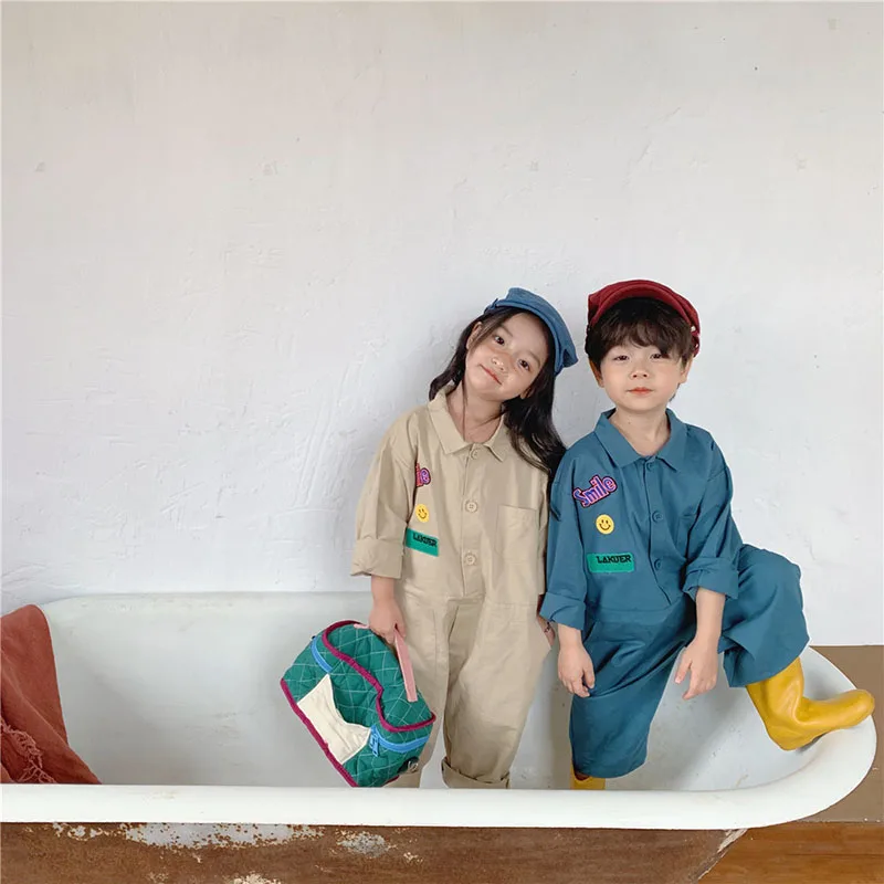 

2021 Autumn New Kids Clothes Cotton Overalls Korean Girls Overalls Casual Boys Cargo Pants Solid Girls Outfits Girls Clothes