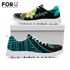 Женские кроссовки на плоской подошве FORUDESIGNS, синие, полинезийские, с цветочным принтом, со шнуровкой