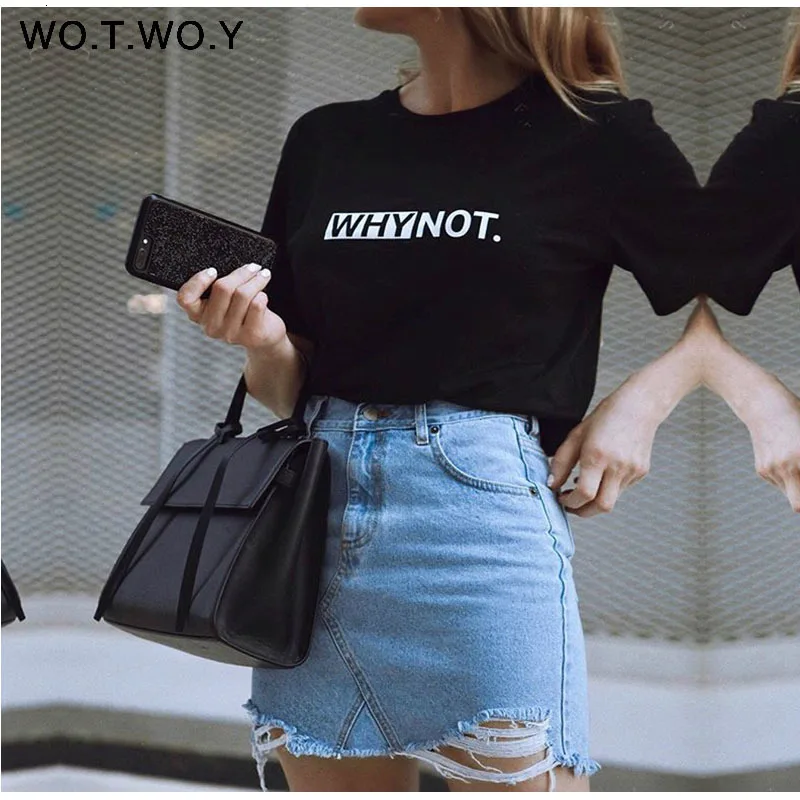 WOTWOY забавная футболка с буквами Женская хлопковая летняя футболка с принтом повседневные топы футболки женские с коротким рукавом женские белые черные красные футболки