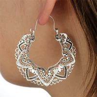 new retro carved pendant hanging earrings womens hollow pattern geometric heart shaped metal alloy national style jewelry gifts