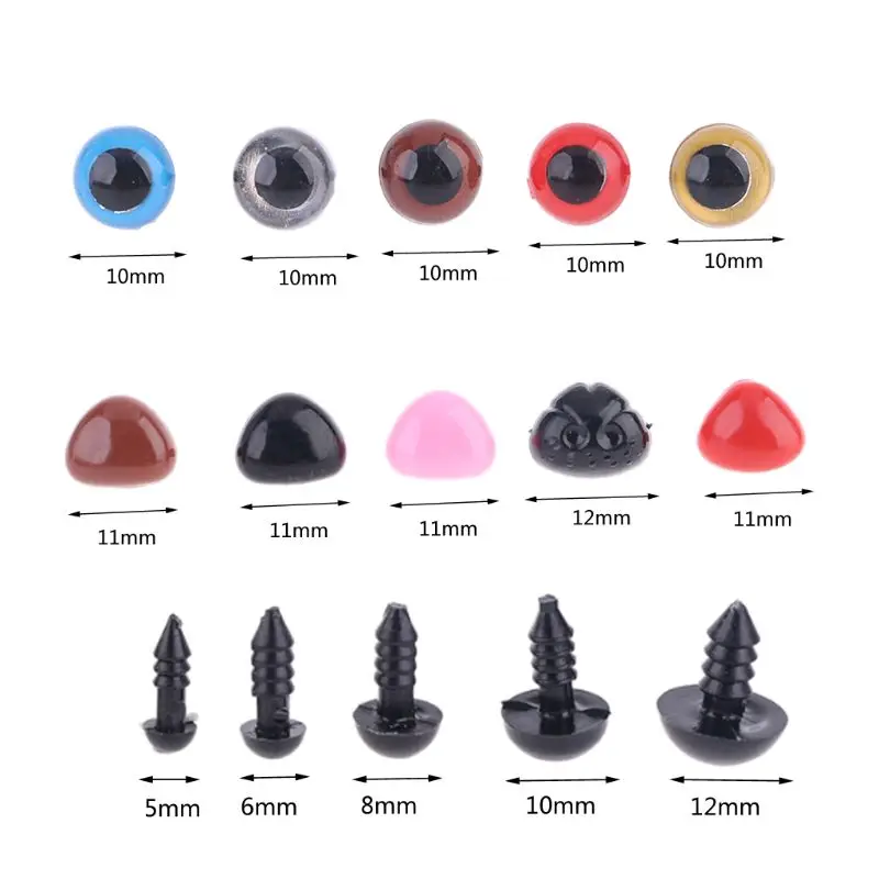 

376 Pcs Colorful Plastic Crafts Safety Eyes Nose 15 Grid 5-12mm Kit with Washer for Bear Soft Dolls Craft Toy Animal
