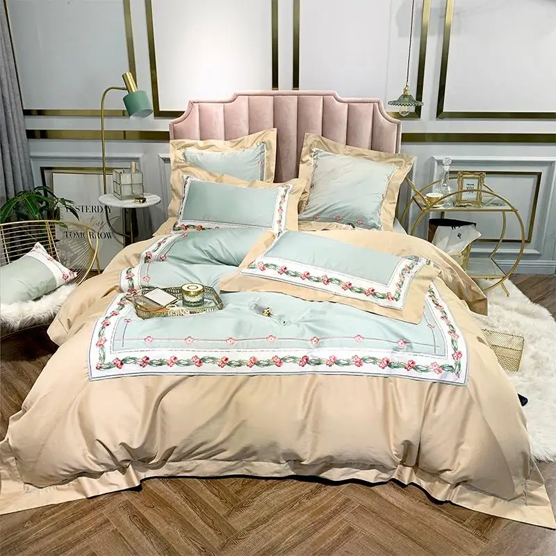 

43 cotton Premium Embroidery Duvet Cover Bed sheet Bedding Set Luxury European Neoclassical Style,Queen King 4 Pieces
