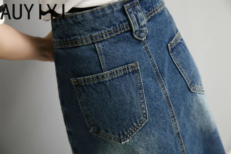 

Spring Summer Women Denim Midi Skirts High Waist Korean Clothes Pocket Sweet Loose A-line Skirt Cotton Ropa Mujer 2021