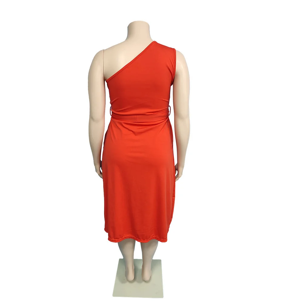 

Lace Up Club Party Dresses Plus Size Midi Dresses For Women Fashion One Shoulder Slit Solid Sleeveless Summer Sexy Dress