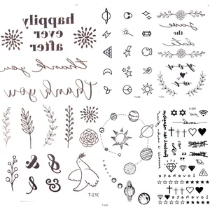 Временные татуировки с буквами, ветки цветов, водонепроницаемые, 25 дизайнов