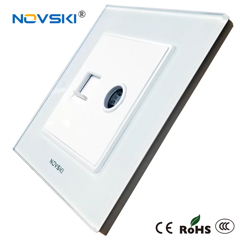 NOVSKI RJ45 Cat6 10 Гбит/с компьютер LAN Ethernet стены данных коаксиальный ТВ Антенна Разъем Кристалл Закаленное стекло панель 86*86 мм