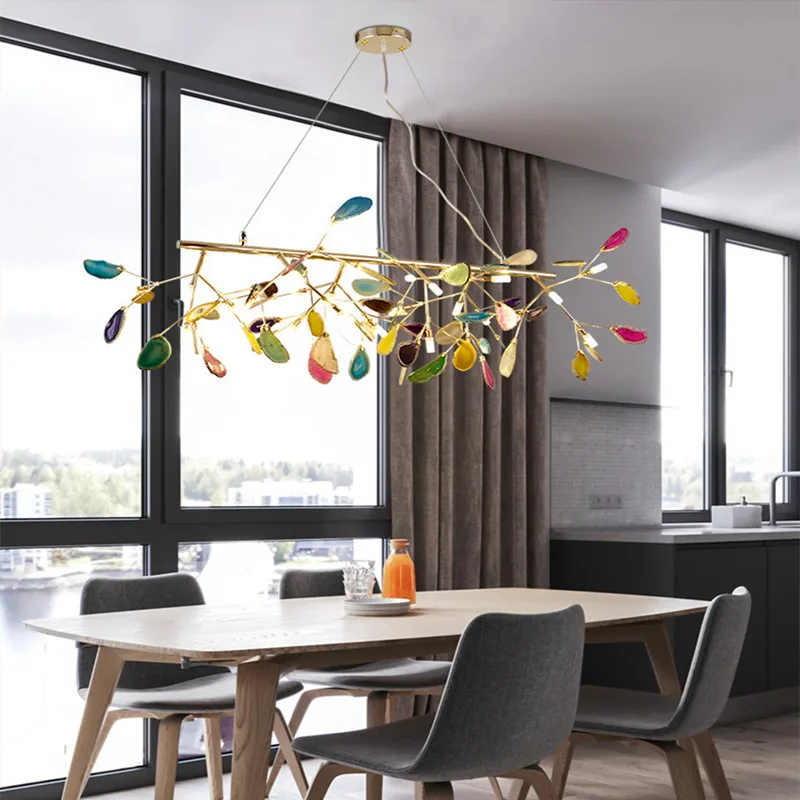 Золотые роскошные светодиодный Агат люстра освещение с лампочками nordic кухня для