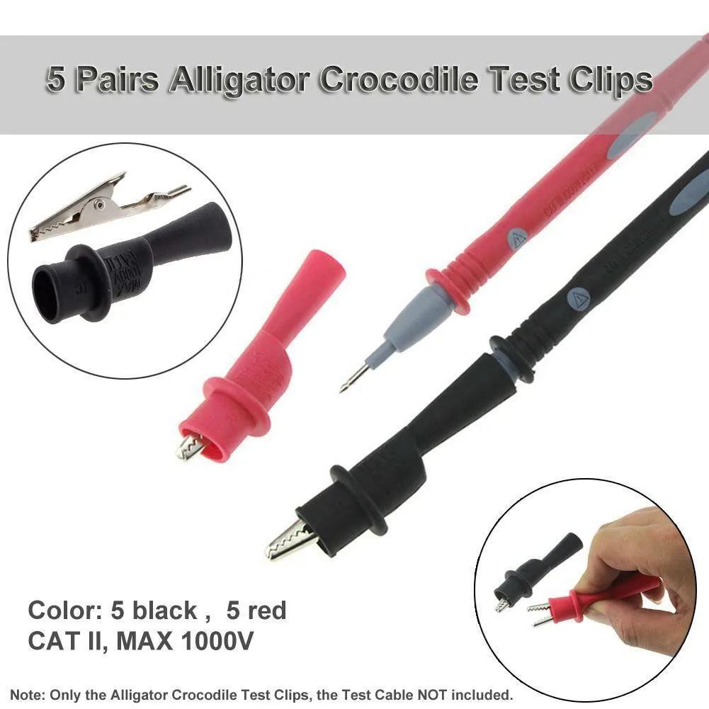 

5 Pairs Black/Red 6cm Alligator Crocodile Test Clips Clamps For Multimeter Tester Probe CAT II Maximum 1000V High Quality