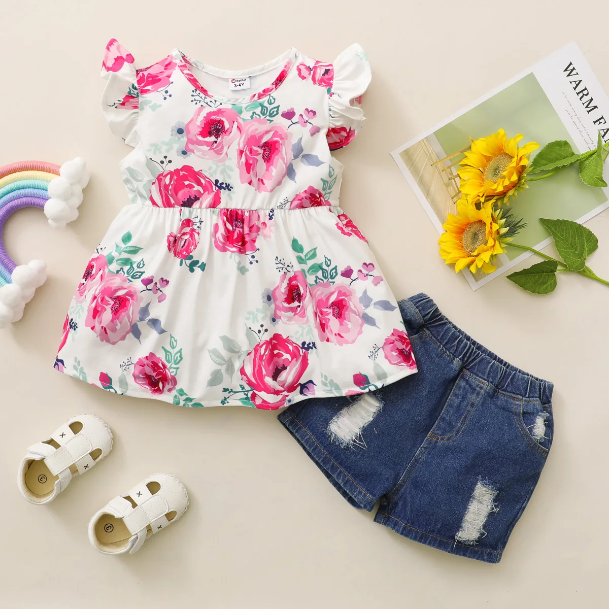 

Fashion Children's Clothing 6 years Kids Clothes Girl Summer Flower Baby Girl Clothes Set 2Piece Sleeveless Shorts Sets for Girl