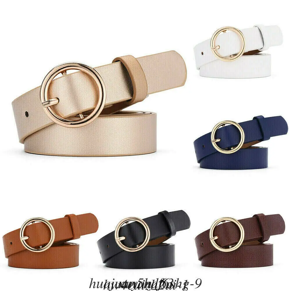 New Women Ladies Girls Fashion Chic Metal Leather Round Buckle Solid Waist Belt Waistband For | Аксессуары для одежды