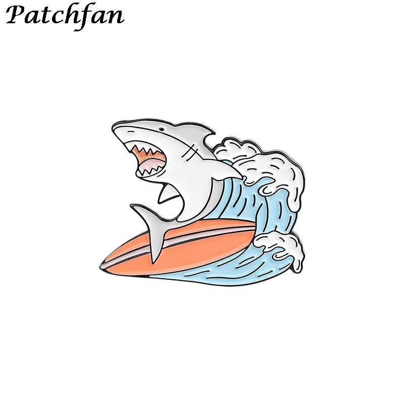 

20pcs/lot A4071 Patchfan Collection Enamel Pins Cartoon Shark Brooches Lapel Pin Custom Badges For Kids Gift