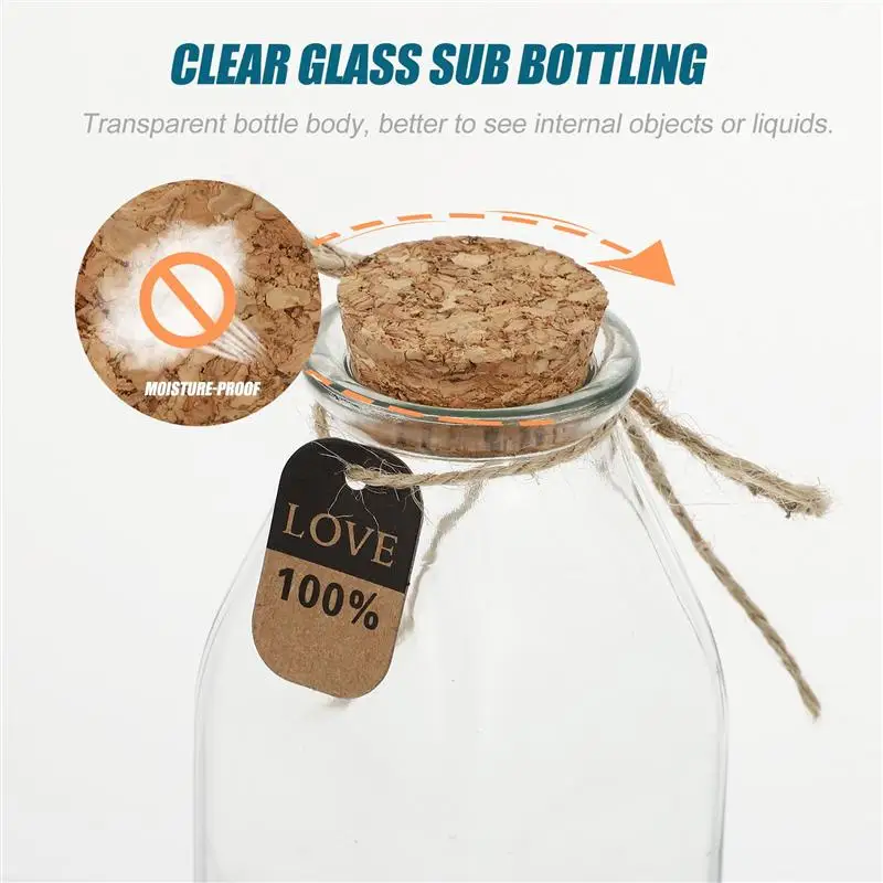 

10pcs 350ML Glass Bottles Juice Bottles With Hemp Rope And Tags Kitchen Storage Bottles (Transparent)