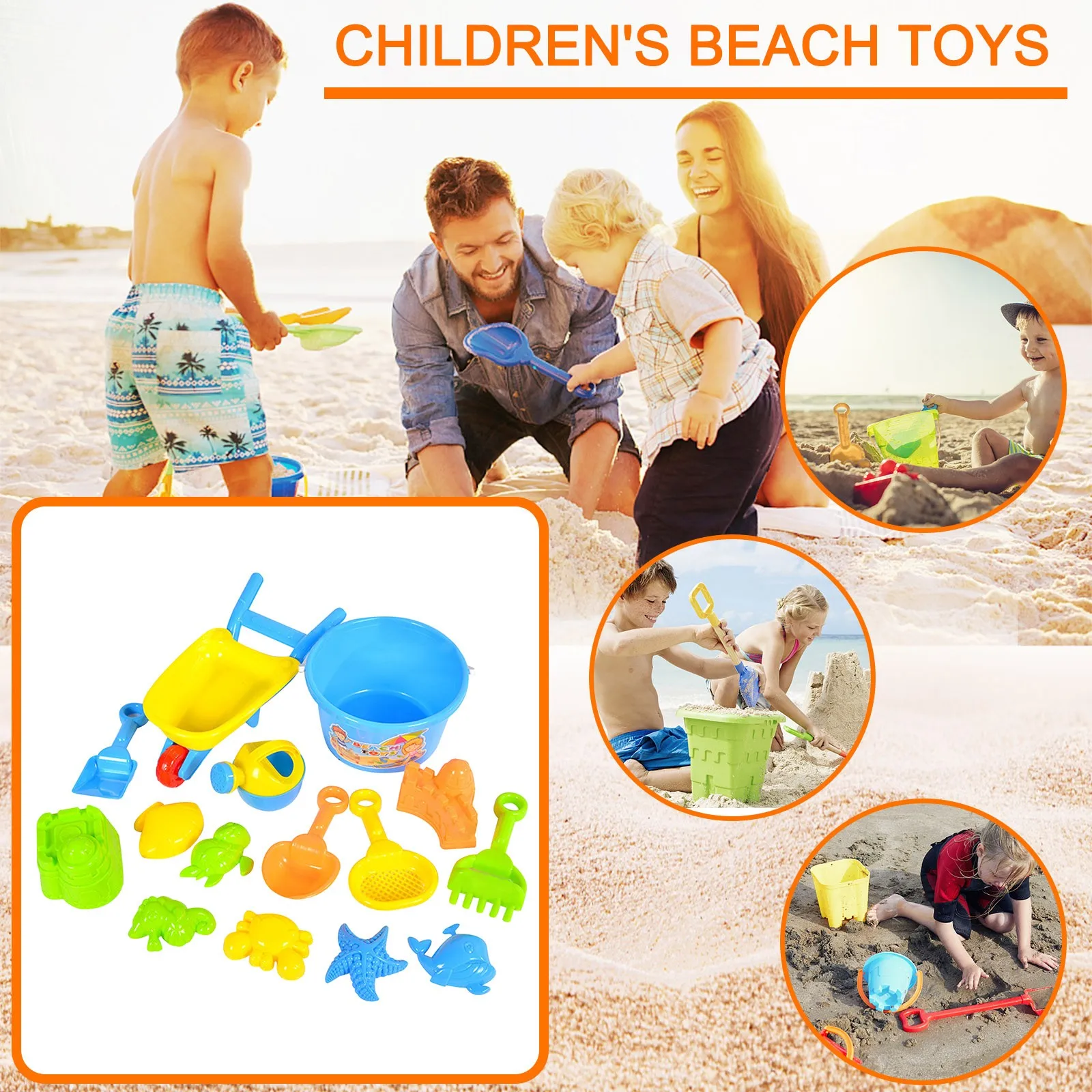

15 Piece Beach Toy Sand Set Sand Play Sandpit Toy Summer Outdoor Toys Sand Castle Tool Cart Shovels Ducks Bucket Outdoor Toy#g30