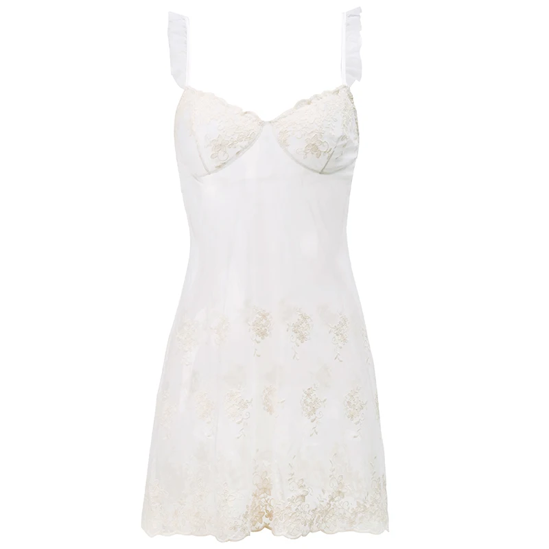 Летняя Сексуальная кружевная женская ночная рубашка с V образным вырезом