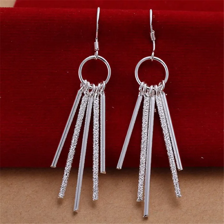 

925 Sterling silver Earring drop charms Beautifully five column hot sell fashion jewelry wild party free shipping gifts