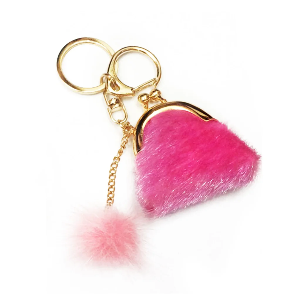 

Mini Unique Keychain Coin Purse Women Pompon Rabbit Fur Ball Plush Key Ring Holder Girls Bags Charm Women's Purse Wallet