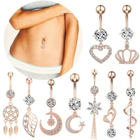 navel ring rhinestone inlaid body piercing jewelry new fashion alloy drop dangle belly stud jewelry accessories piercing ombligo
